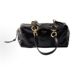 PRADA Dangle brand logo zipper opening single-shoulder handbag, medium size for women, black